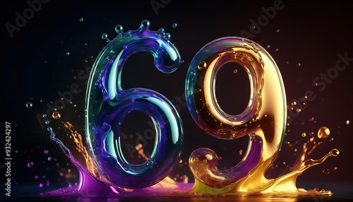 Vibrant Liquid Number Design 69 Artwork photo