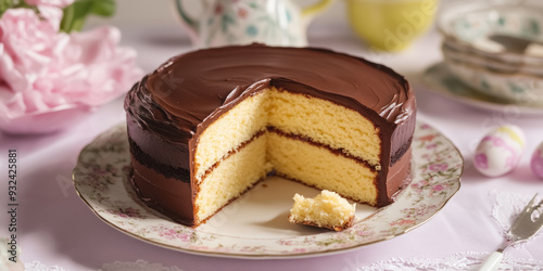 delicious homemade Boston cream cake on elegant tableware