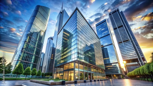 Modern glass and steel skyscraper serving as headquarters for a global financial institution, with sleek lines and impressive architecture in a bustling cityscape.