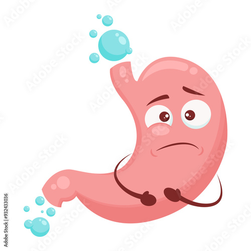 Bloated stomach cartoon character vector illustration isolated on white background