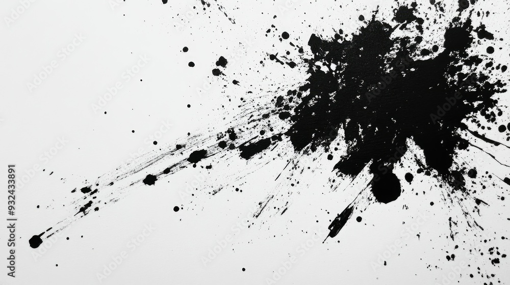 Black ink splatter on white paper, abstract and bold, creative expression through chaos Black ink splatter on white paper, abstract and bold, creative expression through chaos