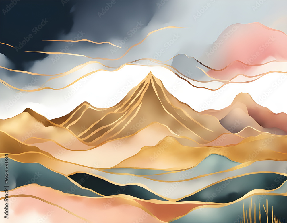 Colorful golden lines irregular abstract mountains background Colorful golden lines irregular abstract mountains background