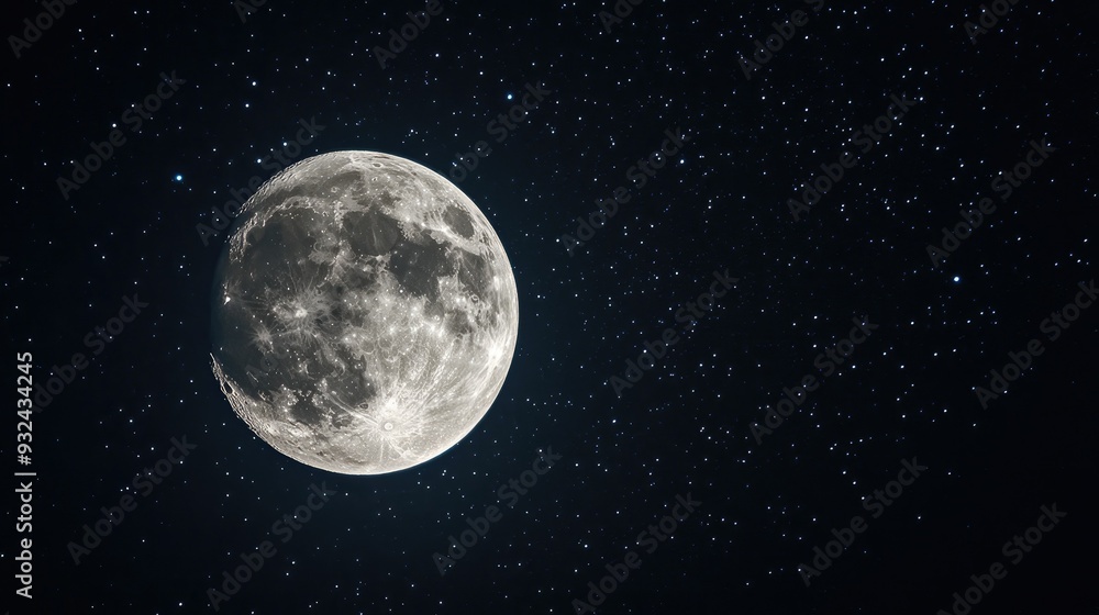 Black night sky with a bright full moon, tranquil and serene, nature's nightlight Black night sky with a bright full moon, tranquil and serene, nature's nightlight
