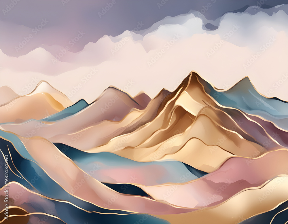 Colorful golden lines irregular abstract mountains background Colorful golden lines irregular abstract mountains background