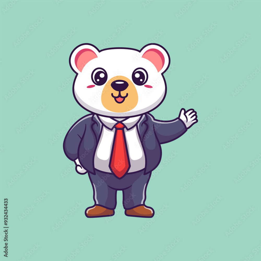 Naklejka premium Cartoon business vector icon illustration polar bear waving hand, Animal business icon concept isolated