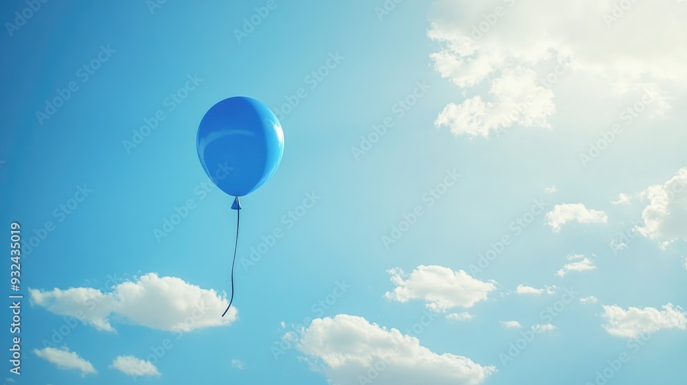 Blue balloon floating in the sky, joyful and whimsical, carefree atmosphere Blue balloon floating in the sky, joyful and whimsical, carefree atmosphere