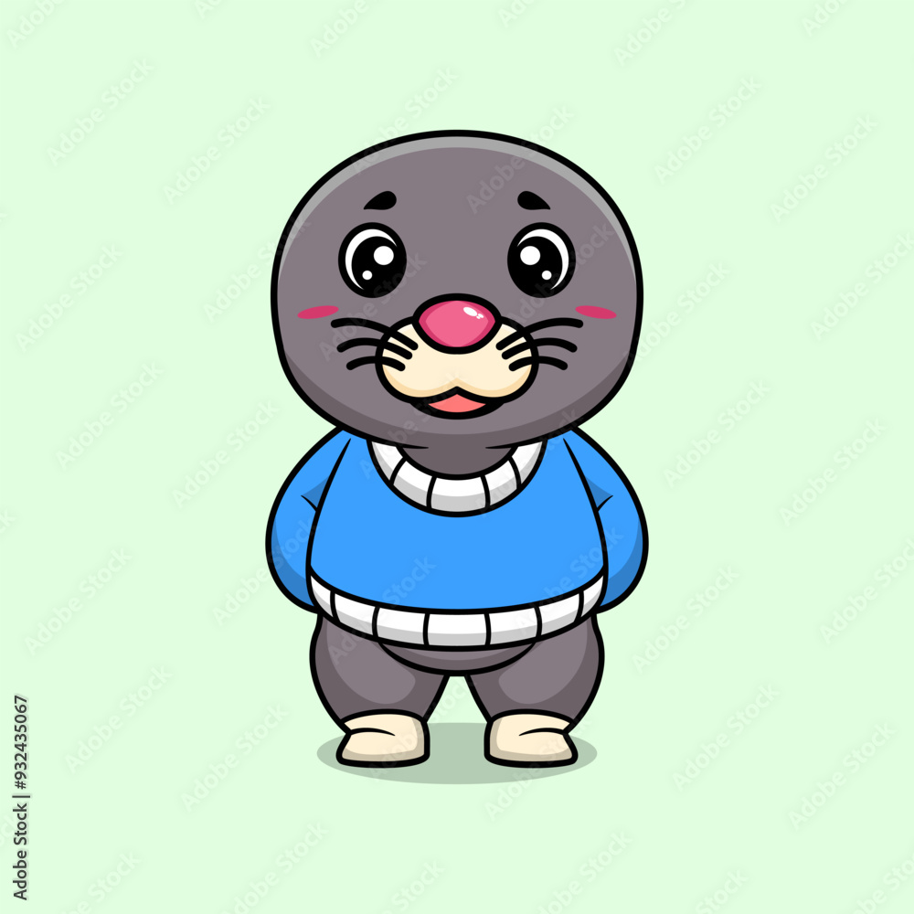 Fototapeta premium Cute sea lion creative kawaii wearing jacket cartoon vector icon