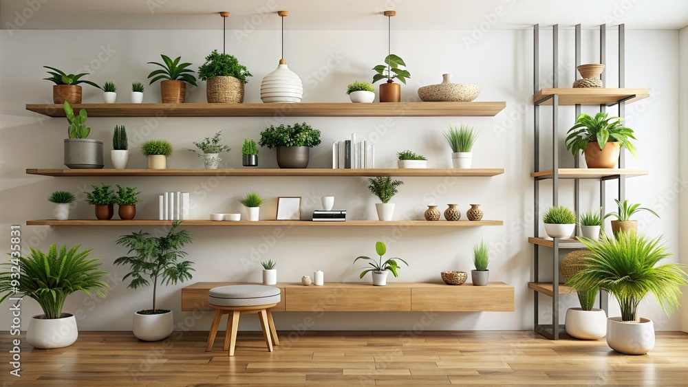 Modern minimalist interior with a sleek white wall adorned with ...