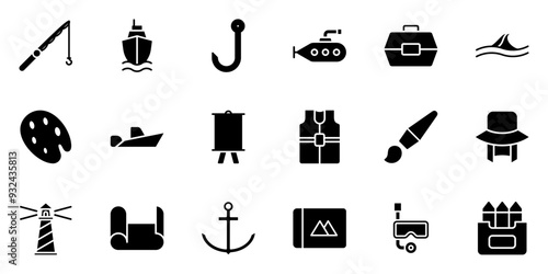 Ocean and Fishing icon symbol vector template collection