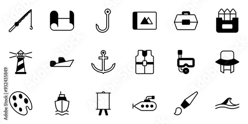 Ocean and Fishing icon symbol vector template collection