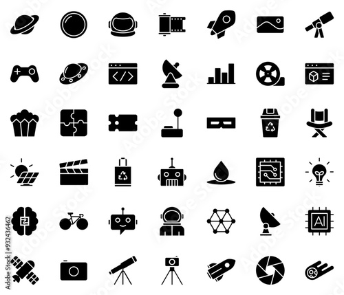 Space Exploration, Movie and Technology icon symbol vector template collection