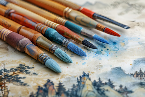 a group of paint brushes. They come in a variety of sizes and shapes, and are used for painting. 