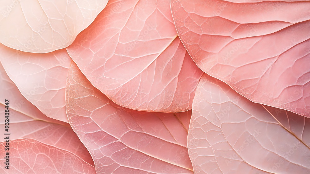 Obraz premium Abstract background of delicate, overlapping pink leaves with intricate veins, creating a soft and elegant texture.