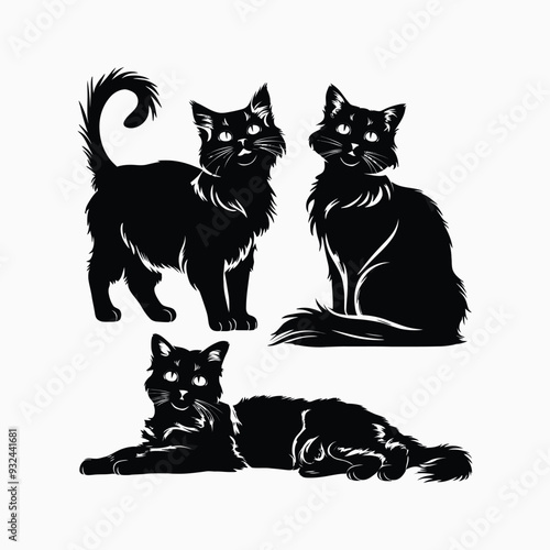 Exotic shorthair cat silhouette vector template illustration