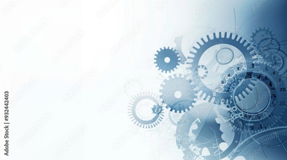 Abstract Mechanical Gears Design in Blue and White Abstract Mechanical Gears Design in Blue and White