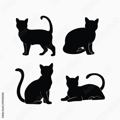 Exotic shorthair cat silhouette vector template illustration