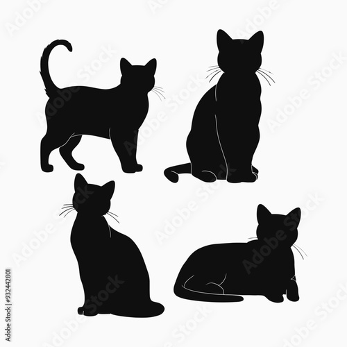 Exotic shorthair cat silhouette vector template illustration