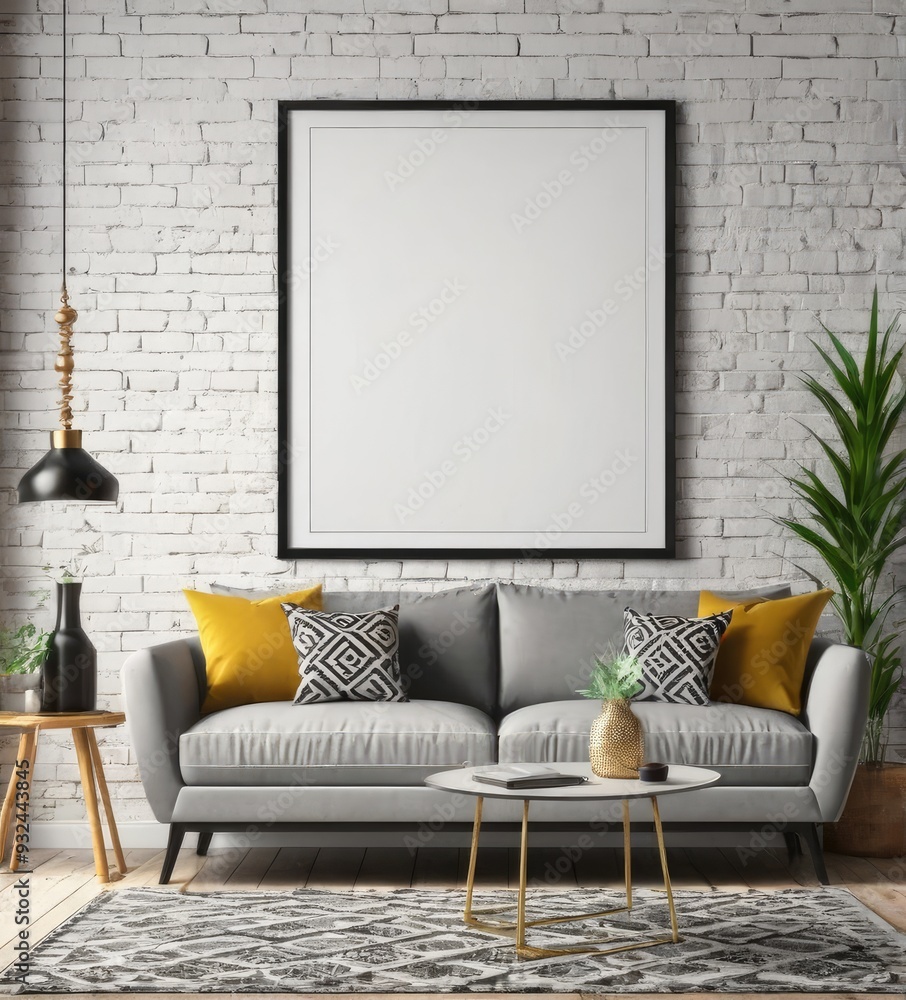 poster frame mock-up on modern interior background poster frame mock-up on modern interior background