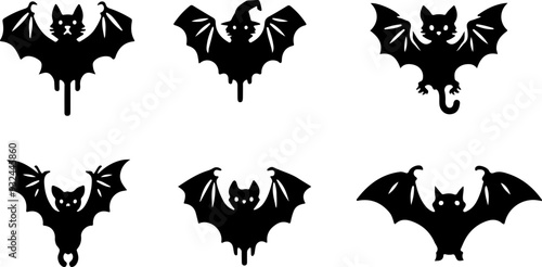 Set chauves souris pour halloween, silhouette noir sur fond blanc isolé