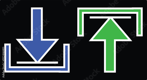 illustration of upload and download signs on black background