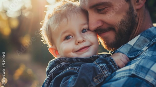 A tender moment between father and son as they embrace, bathed in the warm, golden light of a sunset..