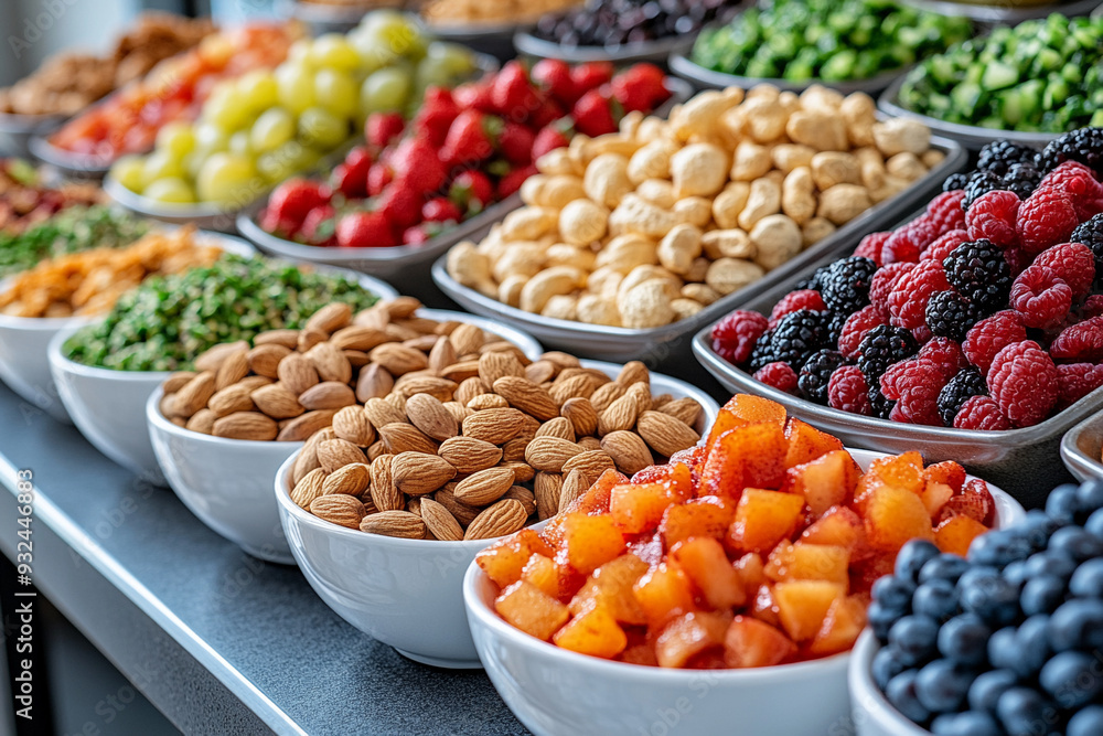 A close-up of healthy snacks like nuts seeds and fruit A close-up of healthy snacks like nuts seeds and fruit
