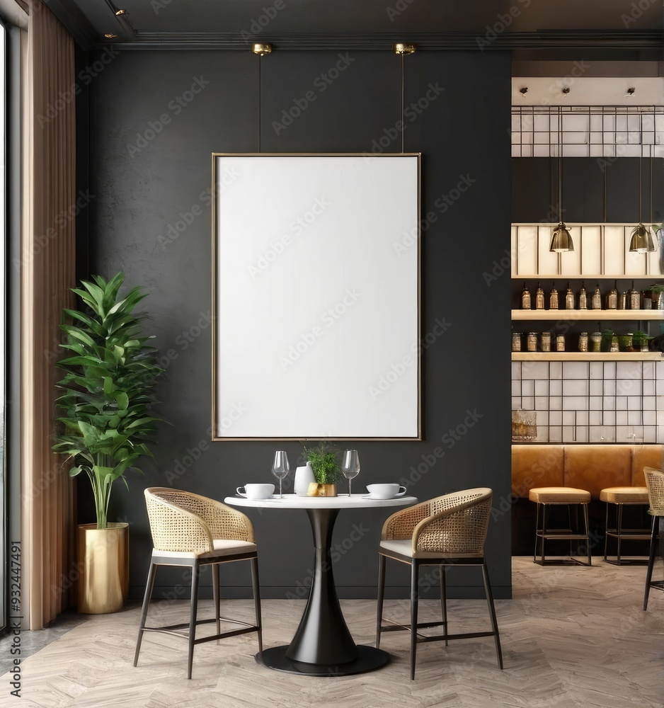 poster frame mock-up on modern interior cafe restaurant background 3d rendering poster frame mock-up on modern interior cafe restaurant background 3d rendering
