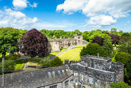 Obraz na plátne Skipton Castle from a drone, North Yorkshire, England