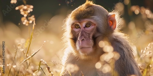 Japanese macaque feeding on crops in the field