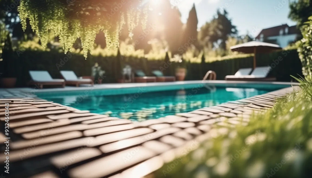 swimming pool in the morning, ai swimming pool in the morning, ai