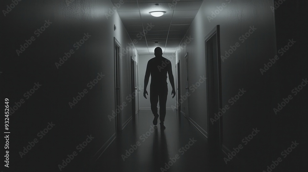 A ghostly figure walking down a dark hallway, chilling, mysterious, spectral, eerie, ominous A ghostly figure walking down a dark hallway, chilling, mysterious, spectral, eerie, ominous
