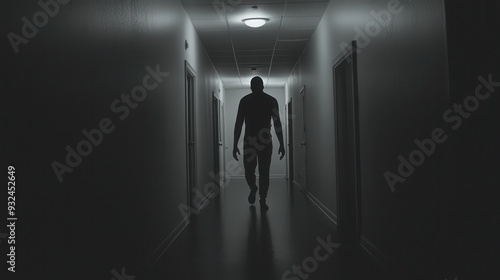 Wallpaper Mural A ghostly figure walking down a dark hallway, chilling, mysterious, spectral, eerie, ominous Torontodigital.ca