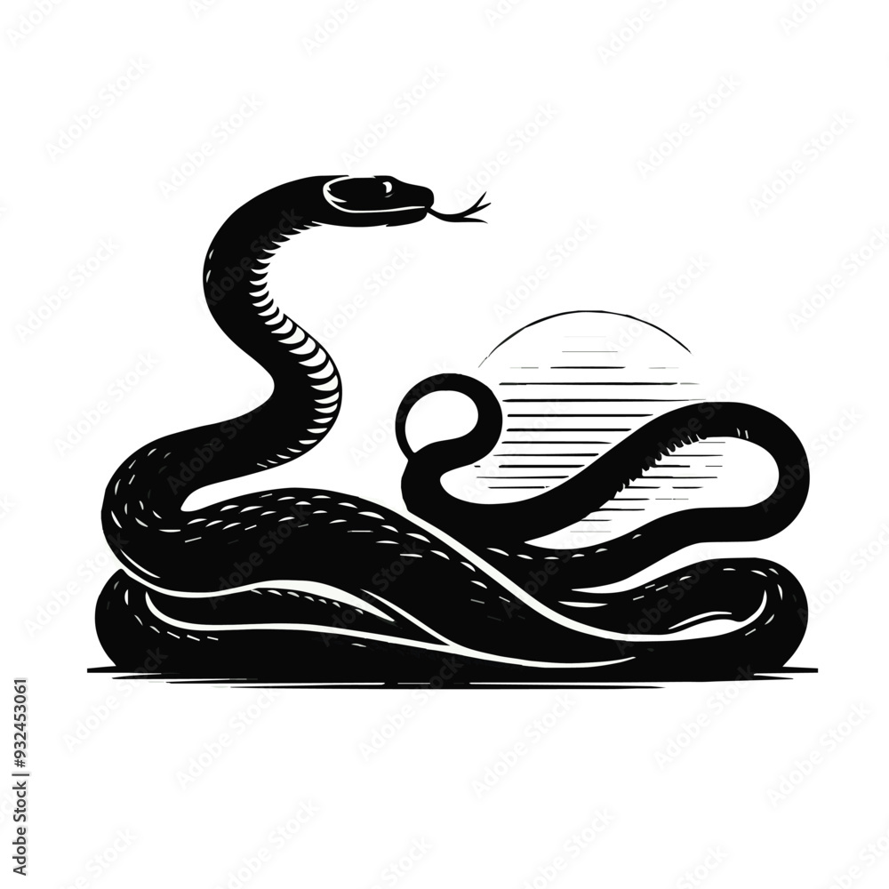Fototapeta premium illustration of black snake isolated on white background