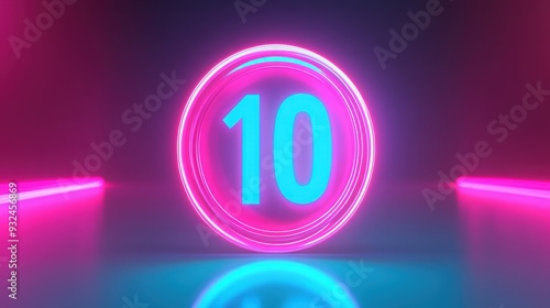 A neon sign with the number 10 in blue and pink