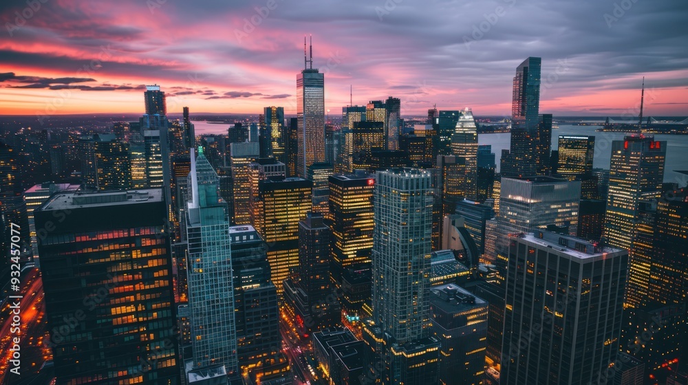 Fototapeta premium Cityscape at Dusk with Vibrant Hues