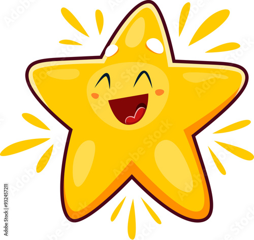 Cute kawaii star character. Cartoon cheerful and happy yellow twinkle with a wide smile. Isolated vector joyful space toon personage radiating cuteness and happiness, pure celestial delightful charm