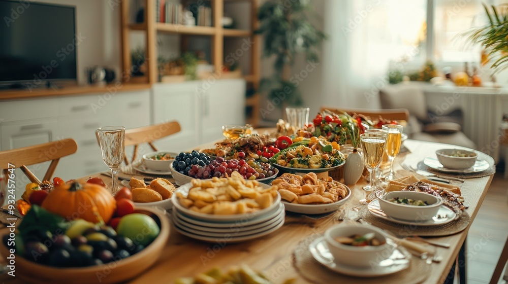 A Festive Table Setting with an Abundance of Food A Festive Table Setting with an Abundance of Food