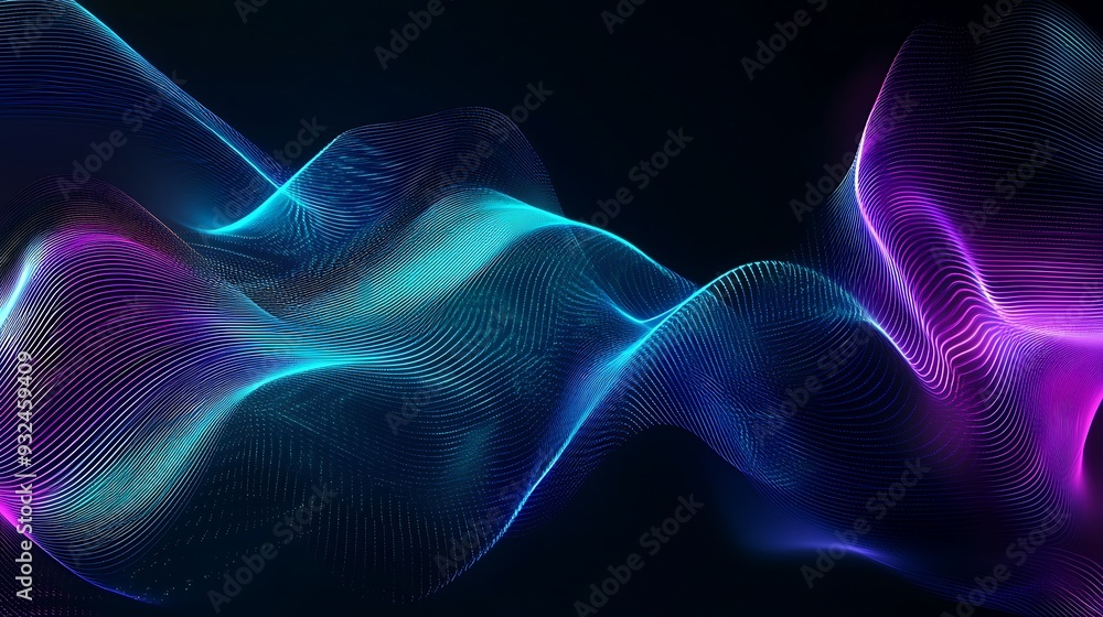 Abstract glowing neon waves with flowing lines on dark blue background. Abstract glowing neon waves with flowing lines on dark blue background.