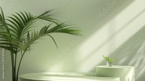 Green Minimalist Product Display with Palm Leaf