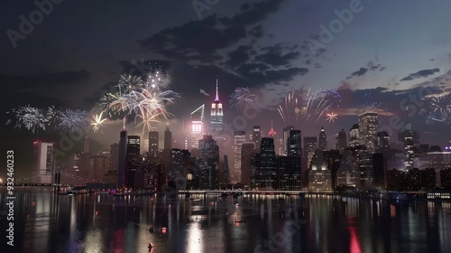 New York City Skyline with Fireworks