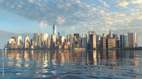 New York City Skyline with Fireworks