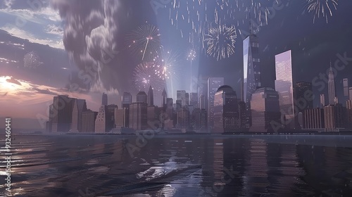 New York City Skyline with Fireworks