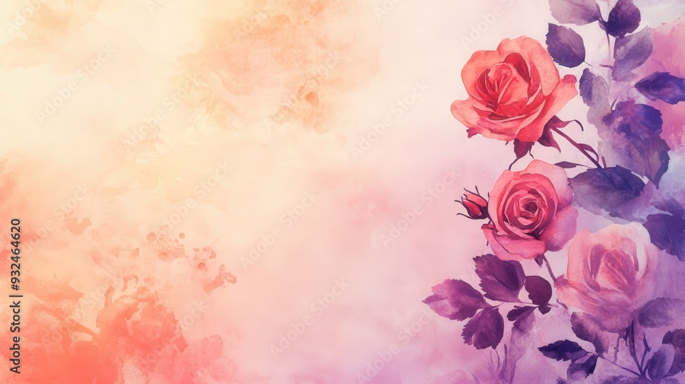 Delicate watercolor roses in shades of pink against a soft pastel background Delicate watercolor roses in shades of pink against a soft pastel background