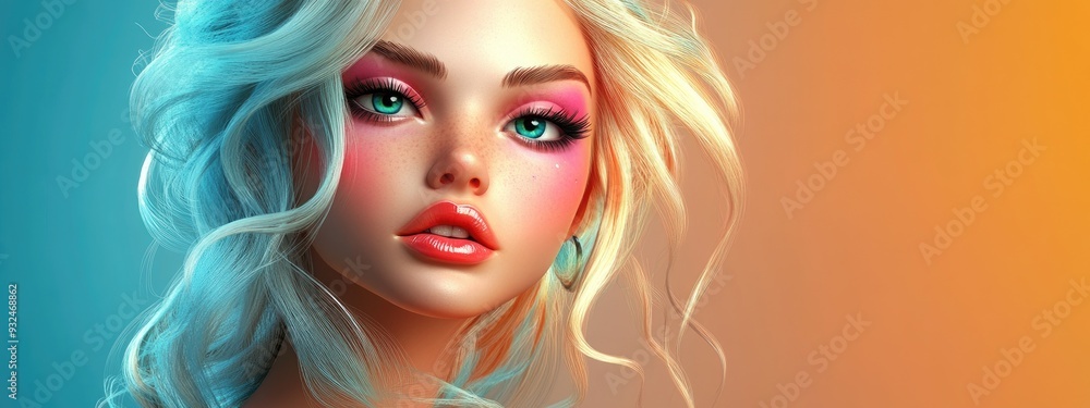 3D Cartoon Portrait of a Beautiful Lady with Blonde Hair and Vibrant Makeup 3D Cartoon Portrait of a Beautiful Lady with Blonde Hair and Vibrant Makeup