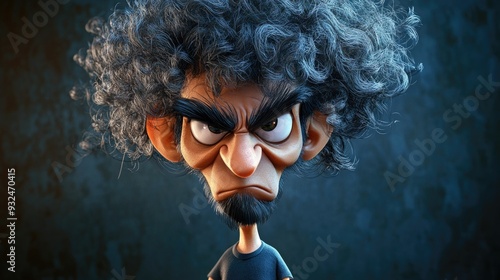 Furious cartoon character with curly hair