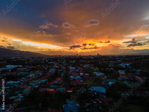 Beautiful aerial view of Costa Rica at Sunset  photo