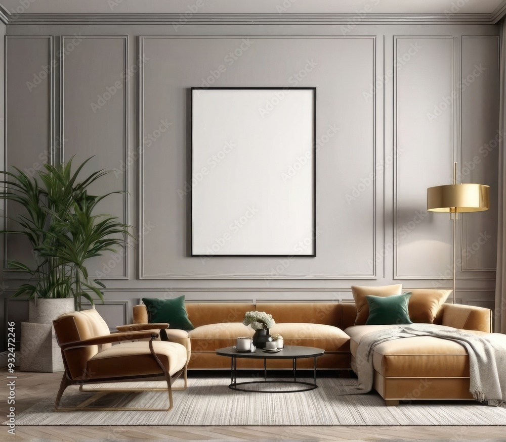 poster frame mock-up on modern living room interior. minimalist fucnitures poster frame mock-up on modern living room interior. minimalist fucnitures