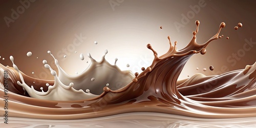 Milk and chocolate sea splashes and waves , milk, chocolate, sea, splashes, waves, brown, white, creamy, delicious, food