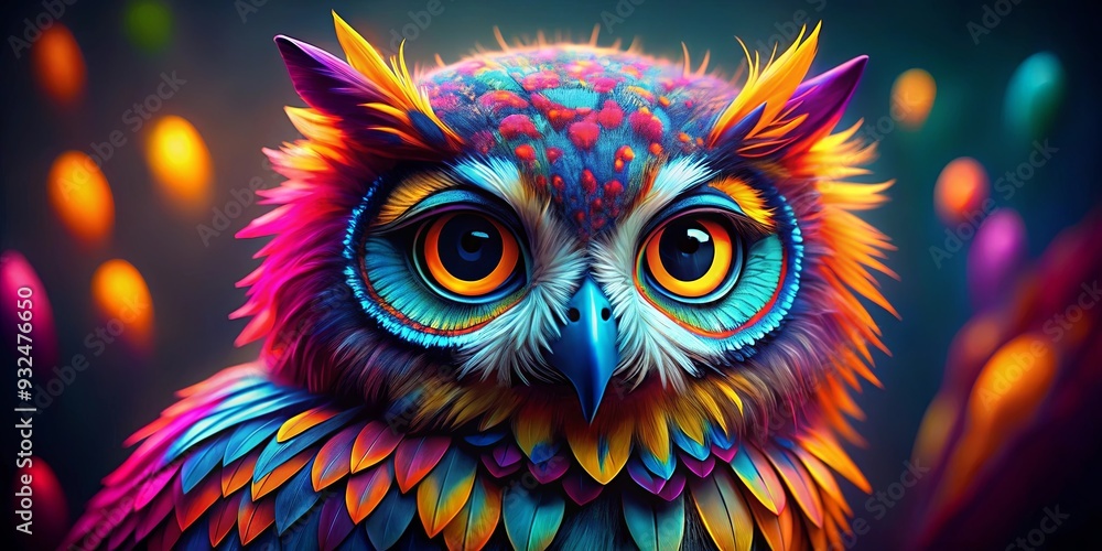 Naklejka premium Colorful and cute owl with vibrant feathers , vibrant, colorful, cute, owl, bird, animal, bright, vibrant