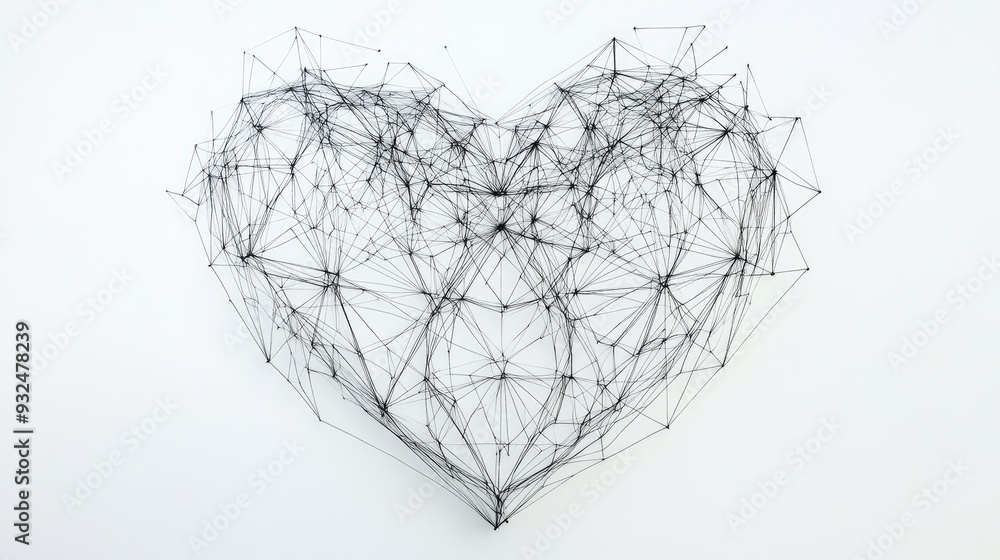 Fototapeta premium Abstract heart with detailed geometric patterns, white background, complicated and visually captivating